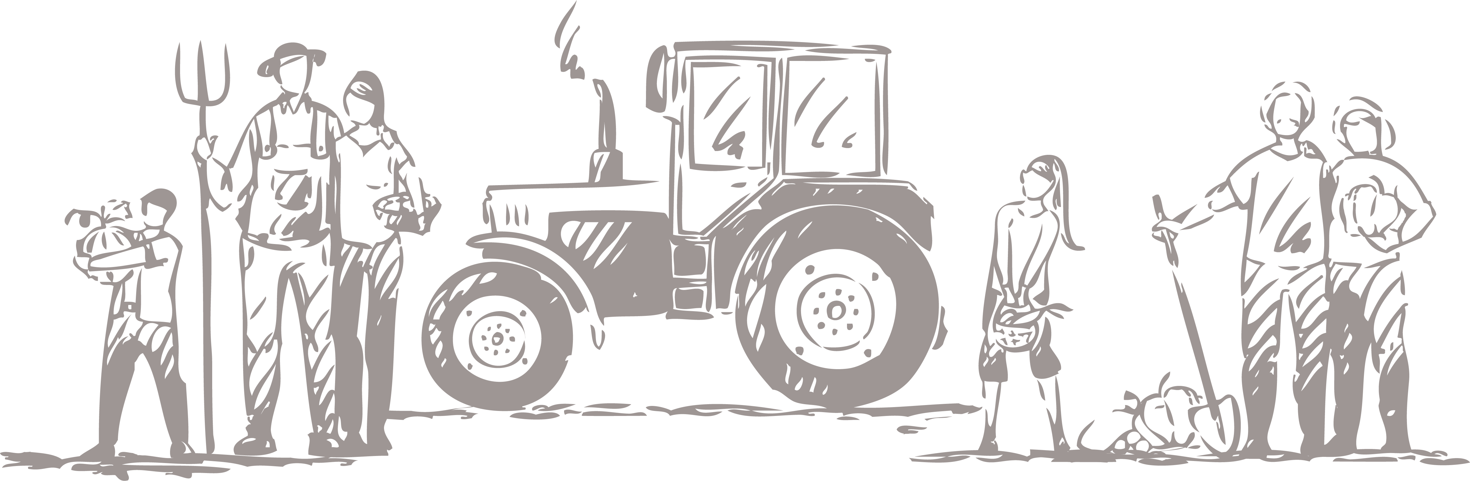 Shalom Farms | Illustration of people and tractor